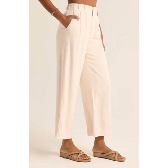Z Supply Farah Pant Sandstone Linen Blend Wide Leg Trousers - Picture 4 of 7